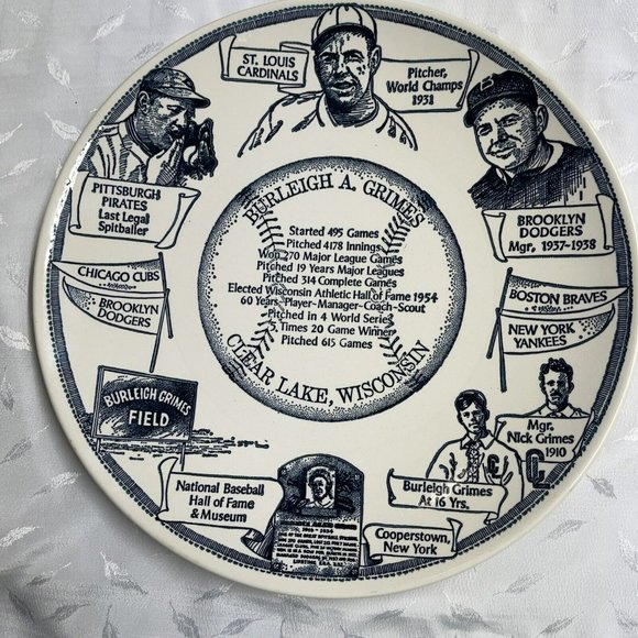 Burleigh A Grimes Pitcher Collectible Plate Clear Lake Wisconsin MLB - Picture 1 of 7
